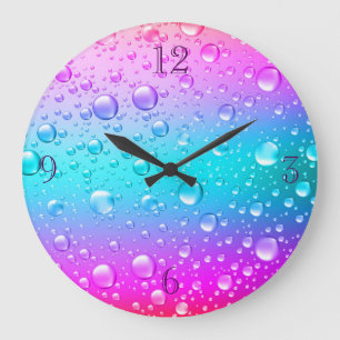 Grande Horloge Ronde Gouttelettes d'eau bleues de gradient de roses