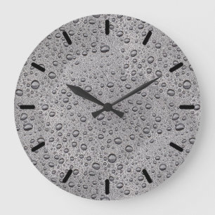 Grande Horloge Ronde gouttelettes d'eau gris