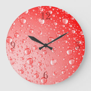 Grande Horloge Ronde Gouttes de pluie rouge métallique