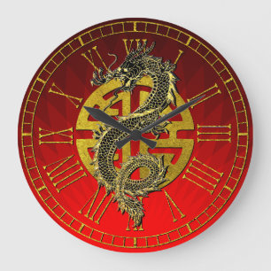 Grande Horloge Ronde Gradient chinois de rouge de prospérité de symbo