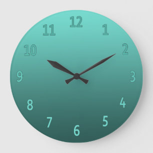 Grande Horloge Ronde Gradient Turquoise couleur simple