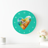 Grande Horloge Ronde Graffiti coeur aquarelle art (Maison)