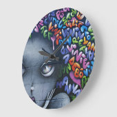 Grande Horloge Ronde Graffiti de fée mignon (Angle)