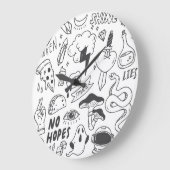 Grande Horloge Ronde Graffiti mignon : Doodle Art Set. (Angle)