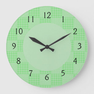Grande Horloge Ronde Grand motif patchwork vert texturé