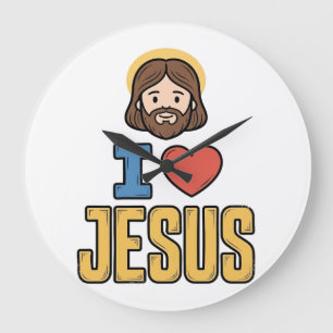 Grande Horloge Ronde Graphique chrétien vintage j'aime Jésus