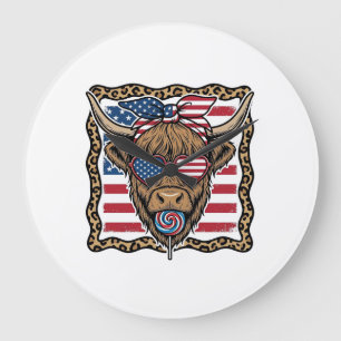 Grande Horloge Ronde Graphique de drapeau vintage de vache des Highland