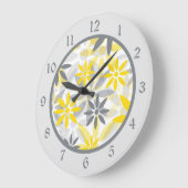 Grande Horloge Ronde Graphique de fleurs gris jaune (Angle)