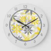Grande Horloge Ronde Graphique de fleurs gris jaune (Recto)