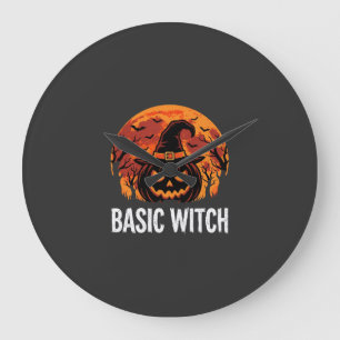 Grande Horloge Ronde Graphique de lune de citrouille de sorcière de bas