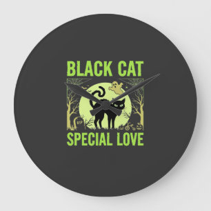 Grande Horloge Ronde Graphisme d'amour spécial chat noir Halloween