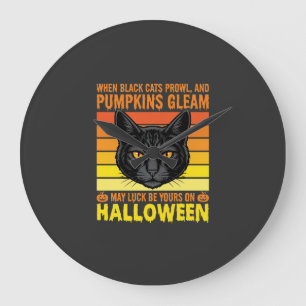 Grande Horloge Ronde Graphisme de citrouille vintage Halloween chat noi