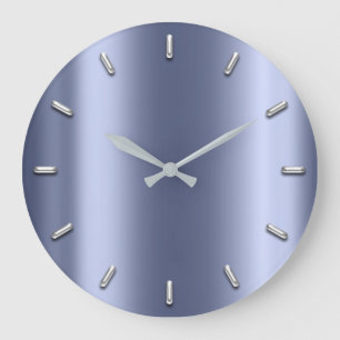 Grande Horloge Ronde Graphite Bleu Métallique Minimale Gris Argent