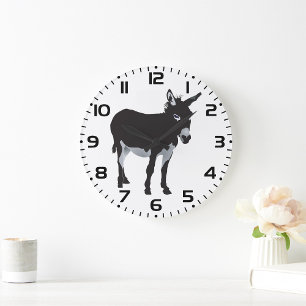 Grande Horloge Ronde Gras Donkey Silhouette ferme animal