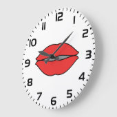 Grande Horloge Ronde Gras rouge lèvres Pop Art (Angle)