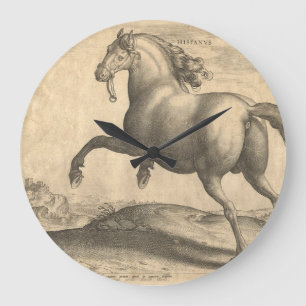 Grande Horloge Ronde Gravure antique élégante de cheval espagnol