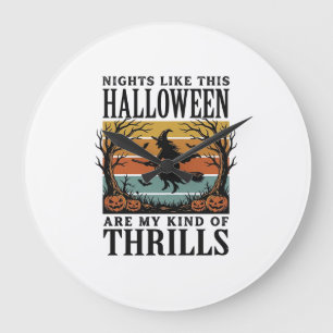 Grande Horloge Ronde Gravure de scène d'épouvante Halloween sorcière vi