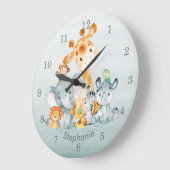 Grande Horloge Ronde Gray Mint Watercolor Cute (Angle)