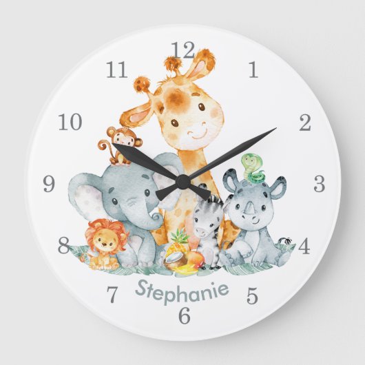 Grande Horloge Ronde Gray Mint Watercolor Cute (Recto)