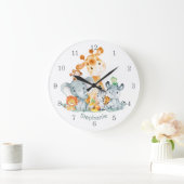 Grande Horloge Ronde Gray Mint Watercolor Cute (Maison)