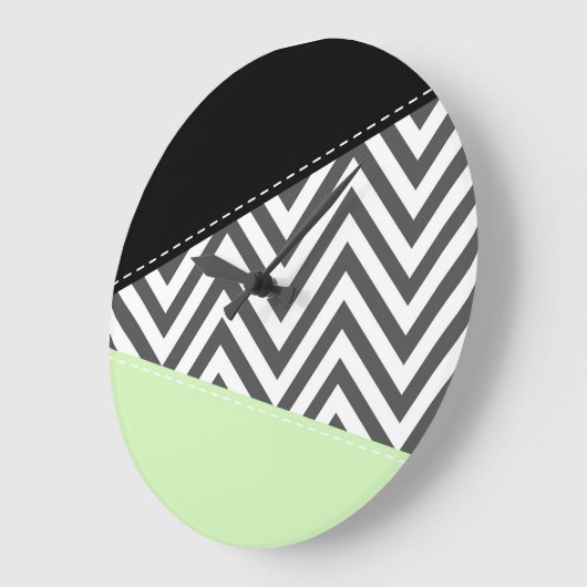 Grande Horloge Ronde Gray Zigzag, Gray Chevron, Zigzag Pattern, Mint (Angle)