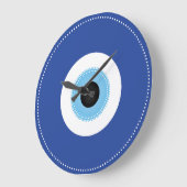 Grande Horloge Ronde Grec Mal Eye Bleu (Angle)