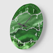 Grande Horloge Ronde Green and Silver Faux Glitter Marble Agate (Angle)