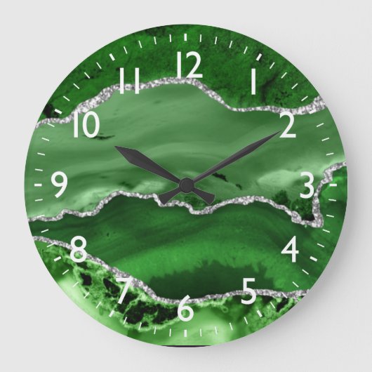 Grande Horloge Ronde Green and Silver Faux Glitter Marble Agate (Recto)
