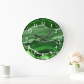 Grande Horloge Ronde Green and Silver Faux Glitter Marble Agate (Maison)
