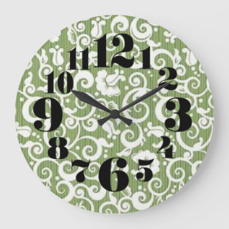 Grande Horloge Ronde Green and White Floral Flourish