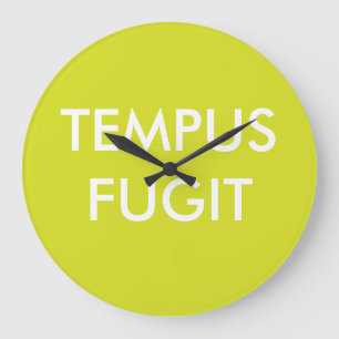 Grande Horloge Ronde Green Custom texte Latin Phrases Tempus Fugit
