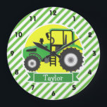 Grande Horloge Ronde Green Farm Tractor with Yellow; Green and White<br><div class="desc">Cool,  colorful kid's Green Farm Tractor with Yellow; Green & White   pattern.  Perfect gift for baby,  toddler,  kids,  children,  teens,  or adults! Personalized the design by adding a child's name or custom text.  Visit our store,  Birthday Party House,  for more great customizable boy and girl products!</div>