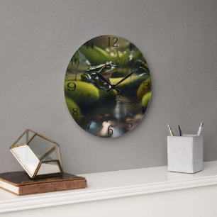 Grande Horloge Ronde Green Frog Forest Life,
