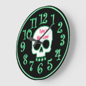 Grande Horloge Ronde Green Neon Skull Custom Name Man Cave Clock (Angle)