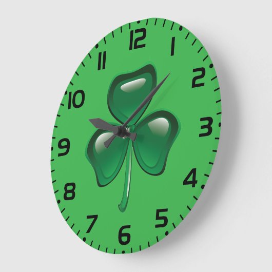 Grande Horloge Ronde Green Shamrock Three-Leaf Clover (Angle)
