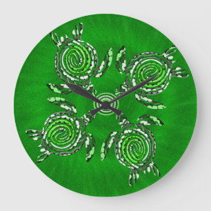Grande Horloge Ronde Green Turtle Dot Art,