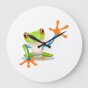 Grande Horloge Ronde Grenouille bleue et verte de bande dessinée