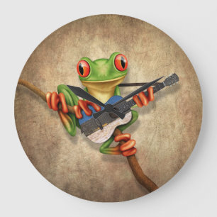Grande Horloge Ronde Grenouille d'arbre jouant la guitare estonienne de
