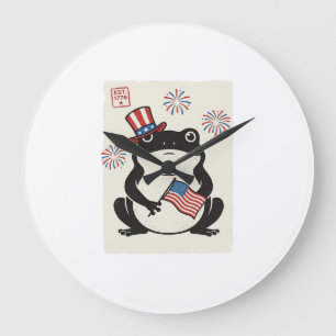 Grande Horloge Ronde Grenouille Patriotique Gravure Vintage Art Vectori