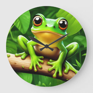 Grande Horloge Ronde Grenouille sur branche Nature Art