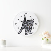 Grande Horloge Ronde Grey Striped Kitten Wall Clock (Maison)