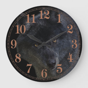 Grande Horloge Ronde Grey Wolf Face Wildlife-Supporter Art Clock