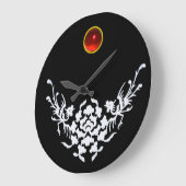 Grande Horloge Ronde GRIFFINES BLANCHES ET FLEURS, Pierre rouge de rubi (Angle)