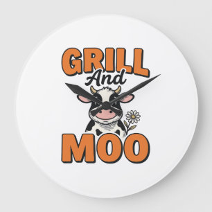 Grande Horloge Ronde Grill à vache drôle et conception de T-Shirt vinta