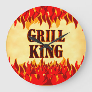 Grande Horloge Ronde Grill King BBQ Red Flames Wall Clock