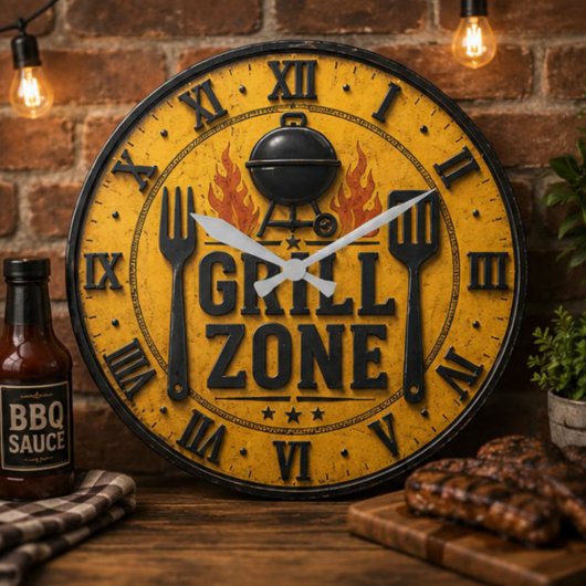 Grande Horloge Ronde Grill Zone BBQ Grill Master Kitchen Rustic