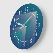 Grande Horloge Ronde Gris turquoise de marine (Angle)