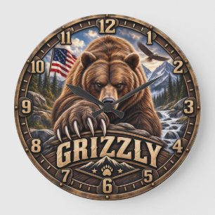 Grande Horloge Ronde Grizzly – Amérique sauvage