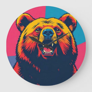 Grande Horloge Ronde Grizzly Bear Pop Art
