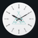 Grande Horloge Ronde Groene Tipi<br><div class="desc">Klok branché rencontre tipi design.</div>